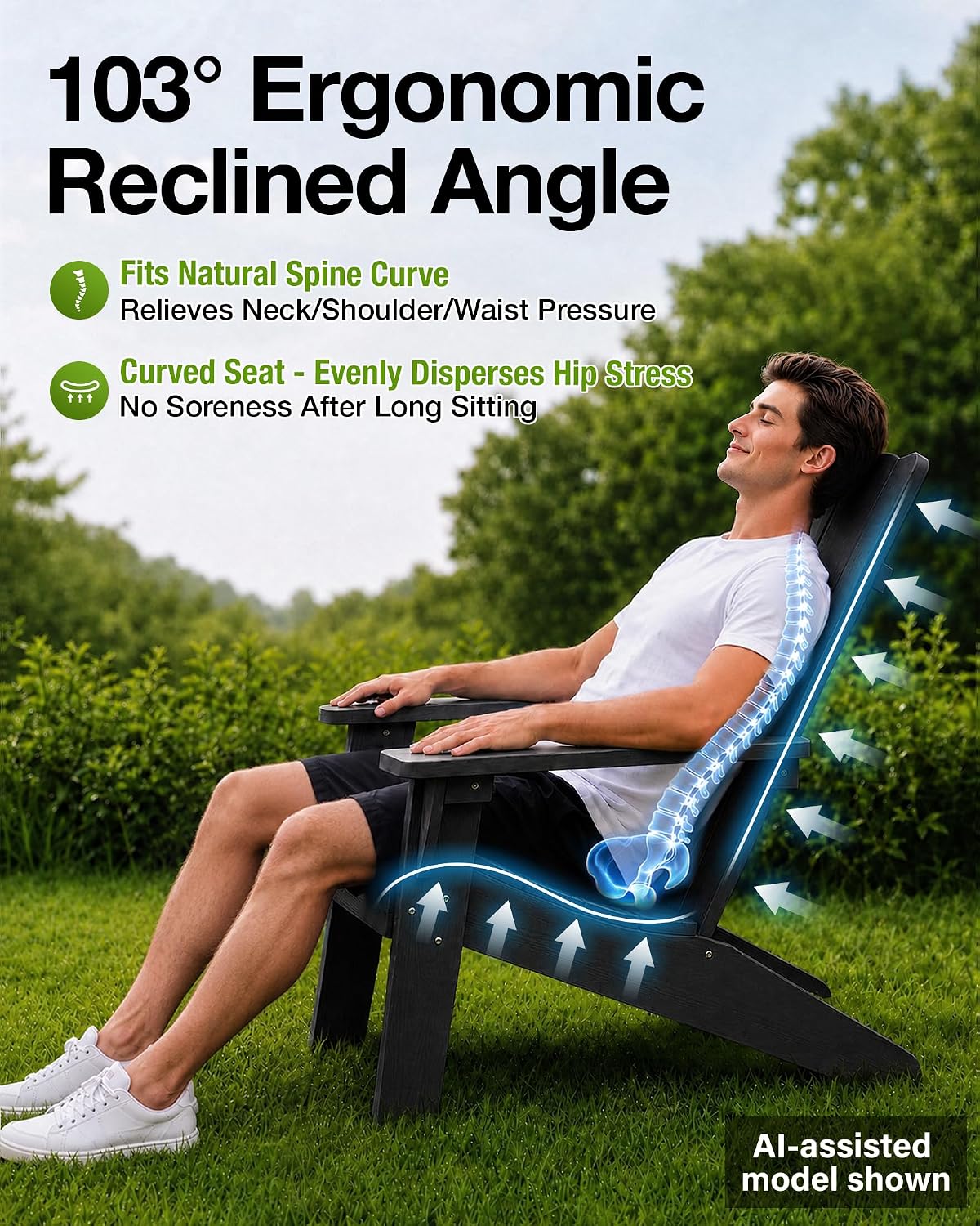MXIMU Adirondack Chairs Set of 4 Outdoor: 450lb Capacity&33in Tall Backrest Oversized Modern Adirondack Chairs - Comfortable All-Weather Fire Pit Chair - Easy Assembly True Wood Grain Lawn Chair