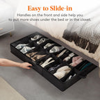 Lifewit Under Bed Shoe Storage Organizer 2 Pack(16 Shoes Cells), 4.3 Inches Profile Fabric Shoes Container Box with Clear Cover, Foldable Storage Bag with 2 Handles, Fits 16 to 32 Pairs