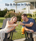 PASAMIC Adirondack Rocking Chairs Set of 2, Foldable All-Weather HDPE Patio Rockers with Retractable Ottoman & Cup Holder, Outdoor Chairs for Porch Backyard Pool Garden Balcony, Jet Black