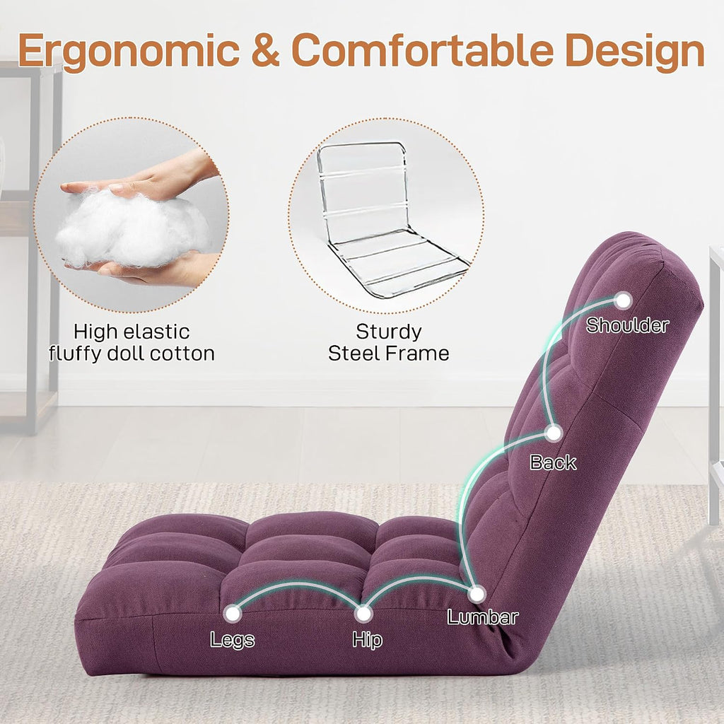 Floor Chair with Back Support Folding Chair with 6 Adjustable Position, Padded Sleeper Bed, Floor Gaming Chair, Meditation Chair for Adults