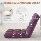 Floor Chair with Back Support Folding Chair with 6 Adjustable Position, Padded Sleeper Bed, Floor Gaming Chair, Meditation Chair for Adults