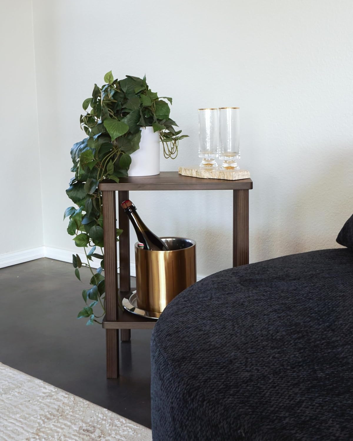 Retrograde Nightstand Side Table with Fluted Legs and Real Wood, for Night Stand, End Tables Living Room, Plant Stand Indoor, Nursery, Narrow Furniture, 2-Tiers, Easy Assembly, Dark Brown