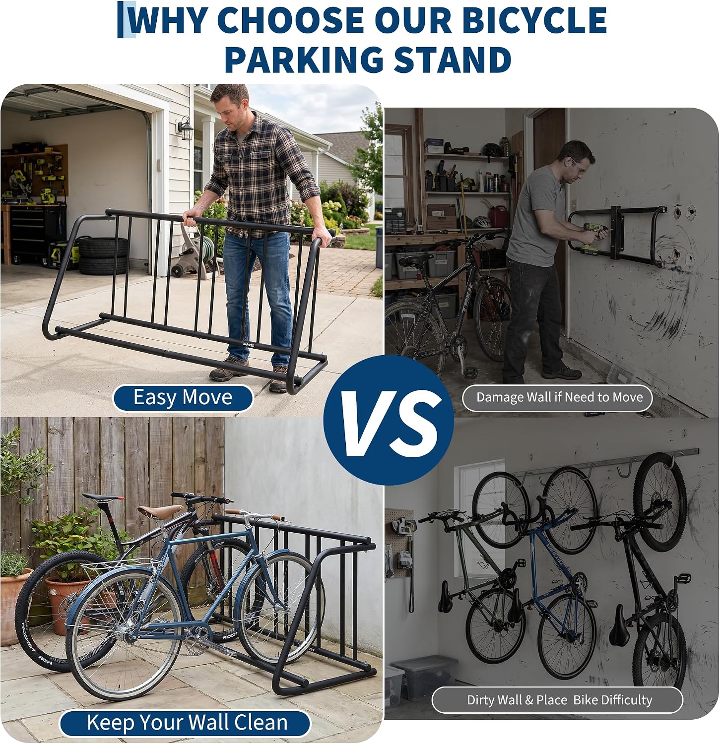 5-Bike Rack Stand, Single Sided Freestanding Metal Bicycle Storage Holder, Heavy-Duty Grid Bike Parking Organizer, Rustproof Steel Bike Stand for Garage Outdoor Home School