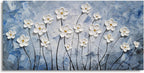 YHSKY ARTS Floral Canvas Wall Art Hand Painted Blue and White Heavy Textured Painting Modern Abstract Flower Pictures Contemporary Artwork for Living Room Bedroom Office Decoration