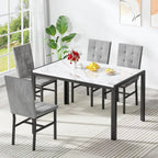 DKLGG 5-Piece Dining Table Set for 4, Faux Marble Kitchen Table Chairs Set of 4 with Upholstered Chairs, Modern Dining Room Table Set for Small Spaces (White+Tufted Grey)