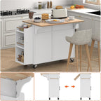 Bigbiglife Kitchen Island with Storage, 39.8" Rolling Kitchen Island Cart with Drop Leaf & Storage - Mobile Kitchen Organizer with Wheels, Rubberwood Top, Trash Can Cabinet & Towel Rack, White