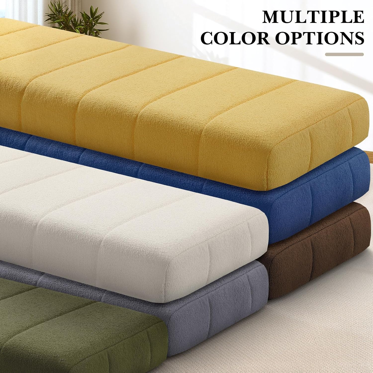 Wenqik Bench Cushion 40x20x4 Inch for Indoor Outdoor Furniture Tufted Thicken Bay Window Seat Cushion Non Slip Waterproof Dining Piano Bench Pad Pillow Anti Cat Scratch for Patio Porch Swing, Beige