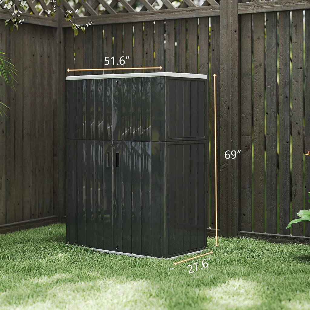 Multi-Function White Storage Tower, Sized 52x28x69 Inches - A Weatherproof Solution for Organizing Tall Tools and Equipment