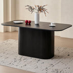 63" Large Dining Table for 4 6, [Rounded Corners] [Grooved Pedestal Base] Modern Rectangle Kitchen Dinner Dining Living Room Table Black