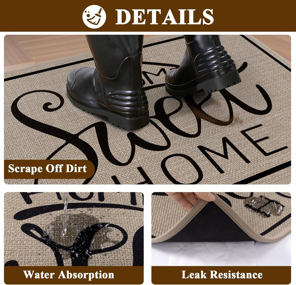 Vaukki Indoor Door Mat 17"x30", Ultra Thin Doormat Indoor Entrance, Non Slip Rubber Backed Inside Welcome Mat for Front Door, Low-Profile Washable Dirt Trapper Entry Floor Mat for Entryway, Sweet Home