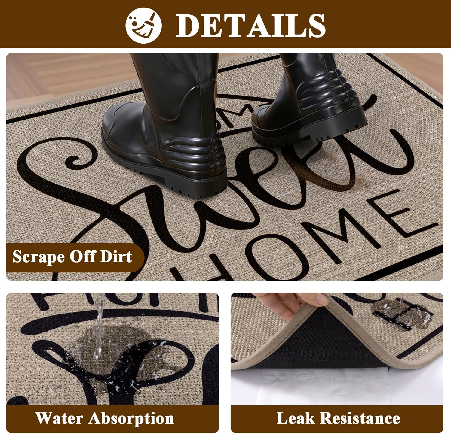 Vaukki Indoor Door Mat 17"x30", Ultra Thin Doormat Indoor Entrance, Non Slip Rubber Backed Inside Welcome Mat for Front Door, Low-Profile Washable Dirt Trapper Entry Floor Mat for Entryway, Sweet Home