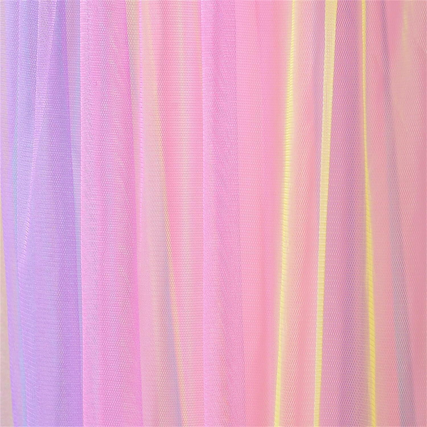 Comtelek Mosquito Net Bed Canopy for Girls,King Canopy Bed Curtains Full Queen Size from Ceiling,Dome Mosquito Netting Bed Tent Twin Girls Princess Canopy Bed White Decor for Baby Crib (Light Rainbow)