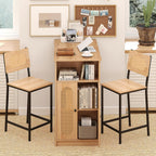 COSTWAY 3-Pcs Kitchen Table & Chairs Set, High Top Bar Table with 2 Stools, Storage, Adjustable Shelf, Metal Frame, Counter Height Dining Room Set for 2, Boho Rattan Table Set for Living Room, Study