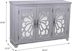 GDFStudio 49" Modern Buffet Sideboard Cabinet, Storage Cabinet with 3 Acrylic Mirrored Doors, Freestanding Credenza Buffet for Living Room Dining Room Kitchen, Large Countertop Coffee Bar, Light Gray