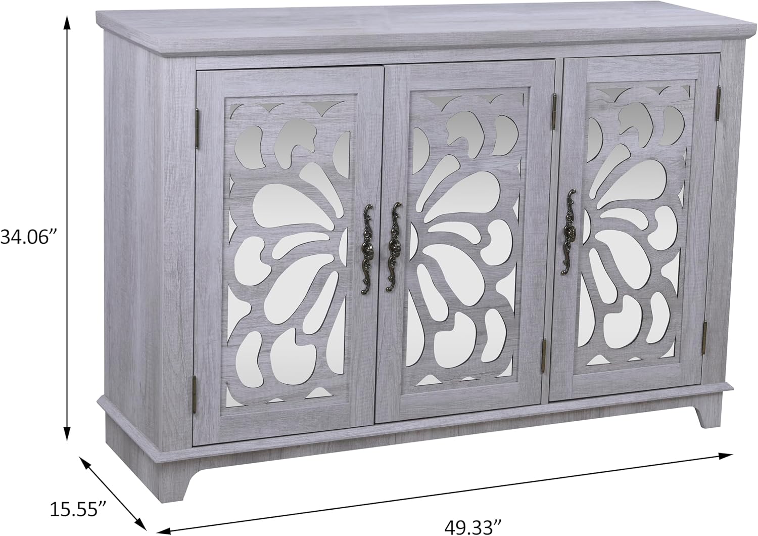 GDFStudio 49" Modern Buffet Sideboard Cabinet, Storage Cabinet with 3 Acrylic Mirrored Doors, Freestanding Credenza Buffet for Living Room Dining Room Kitchen, Large Countertop Coffee Bar, Light Gray