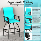 LEVELEVE Patio Bar Set 2pcs Swivel Bar Stools Outdoor Bistro Textilene Furniture Stability All-Weather Set (3, Lake Blue Padded)