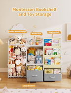 Twinkoo Kids Bookshelf and Toy Storage, Large 3 Tier Book Shelf for Kids Rooms, Sling Baby Bookcase with Stuffed Animal Storage, Toddler Montessori Bookshelf (Grey, 3 Column)