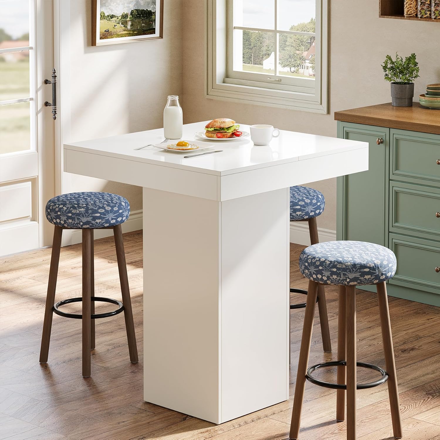 Tribesigns Square Bar Table, Modern Kitchen Dining Table, Counter Height Pub Cocktail Tables for Dining Room, Tavern, Coffee Corner, Party, 31.5 x 31.5 x 39.4 Inches, White