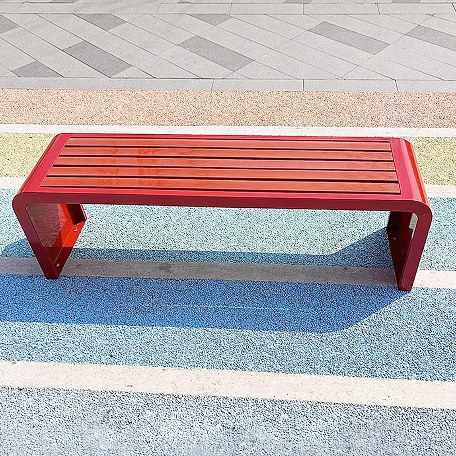 Curved Backless Outdoor Bench Clearance Weatherproof Garden Porch Benches with Oiled Finish Never Deformation or Fade Ideal for Porch Pool Garden Lawn(Red,100cm/39in)