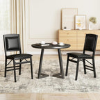 COSTWAY Folding Dining Chairs Set of 2, Wooden Kitchen Side Chairs w/Padded Seat, Solid Wood Frame, 400 LBS Load Bearing, No Assembly Needed, Vintage Foldable Chairs for Dining Living Room, Black