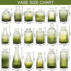 18pcs Green Glass Bud Vase Set, Small Flower Vases for Centerpieces in Bulk, Mini Vintage Vase for Home, Wedding, Table Decor