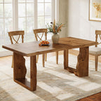63" Live Edge Solid Wood Dining Table, Modern Rustic Kitchen Table with Sculptural Legs, 6-Person Rectangular Dinner Table for Dining Room, Kitchen,Natural Dark Brown Finish