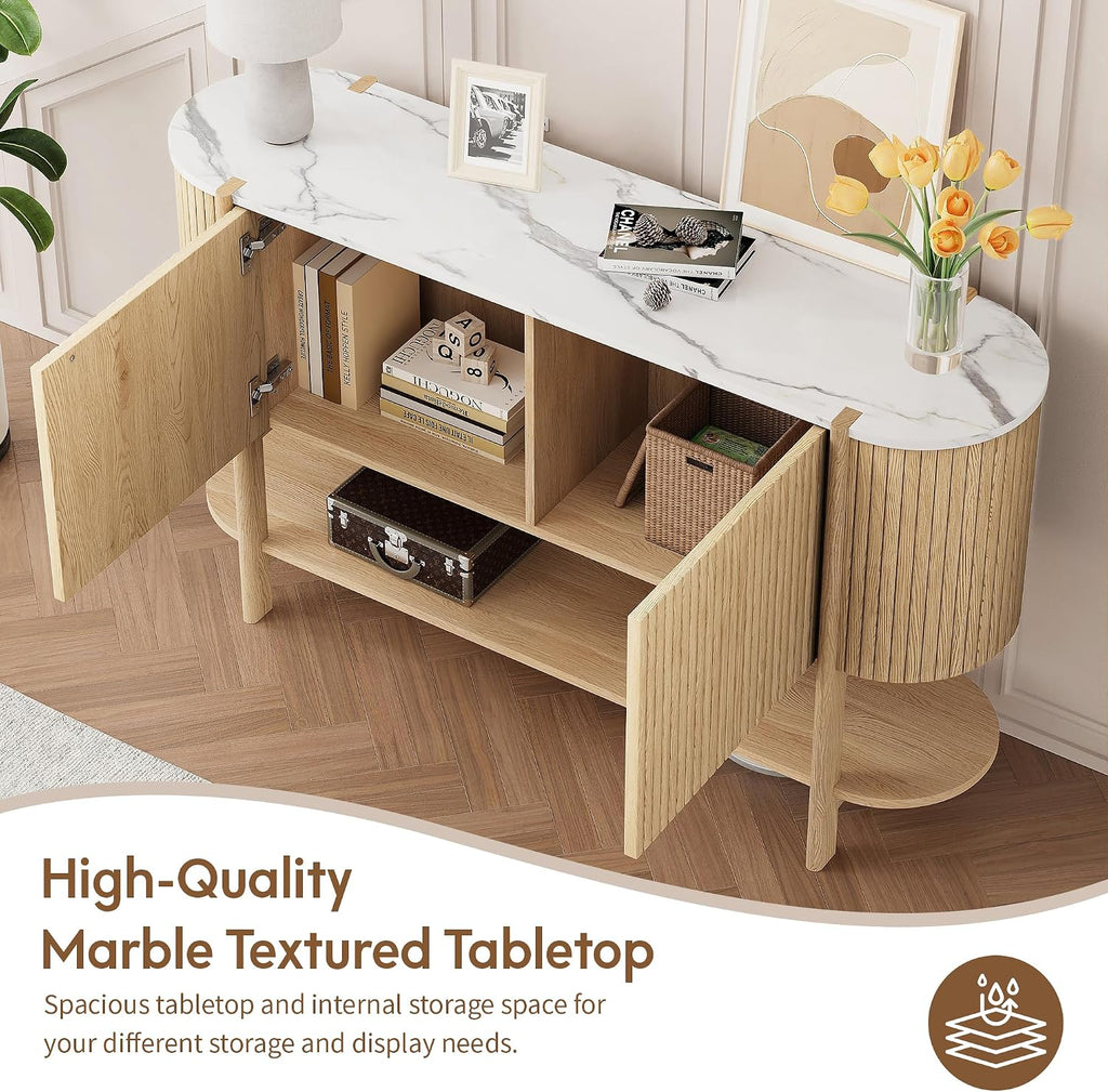 Console Table with Storage, Fluted Entryway Table with 2 Doors and Open Shelf, Long Sofa Table Behind Couch for Living Room, Hallway (Natural)