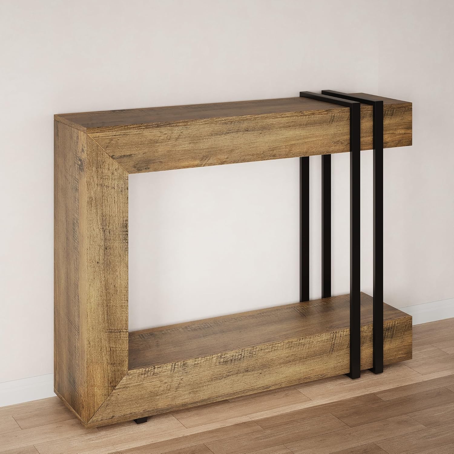 iPormis 42.5-Inch Console Table for Entryway, 2-Tier Sofa Table Behind Couch, Wood Entry Table with Storage & Metal Lines Base for Living Room, Hallway, Foyer, Rustic Brown