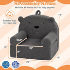 Costzon Kids Sofa, Comfy Bear Toddler Foam Couch with Soft Fleece Fabric Cover, Kids Furniture for Playroom, Children Reading Armchair for Boys & Girls Aged 3+ (["Teddy Fleece],Grey)