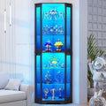 BROTTAR 71" Corner Display Cabinet with Glass Doors, 6 Tier Curio Cabinet with 3 LED Lights & Glass Shelves, Human Body Sensor, Showcase Display Case for Collectibles, Black