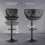 Bar Stools Set of 2, Modern Swivel Counter Height Bar Stools, Adjustable PU Leather Bar Chairs with Backrest, Upholstered Armless Bar Height Stools, Island Chairs for Kitchen Counter, Black