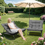 NOBLEMOOD Oversized Rocking Chairs Set of 2, Outdoor & Indoor Papasan Rocking Chair with Thick Cushions, Metal Rocker Chair Set for Living Room, Patio, Porch, Garden, Backyard