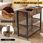 TooCust Flip Top End Table with Charging Station Set of 2, 12" D×21" W×26" H Small Side Tables with Storage & Shelves, Compact Side Table for Small Spaces, End Tables Living Room Set of 2, Brown