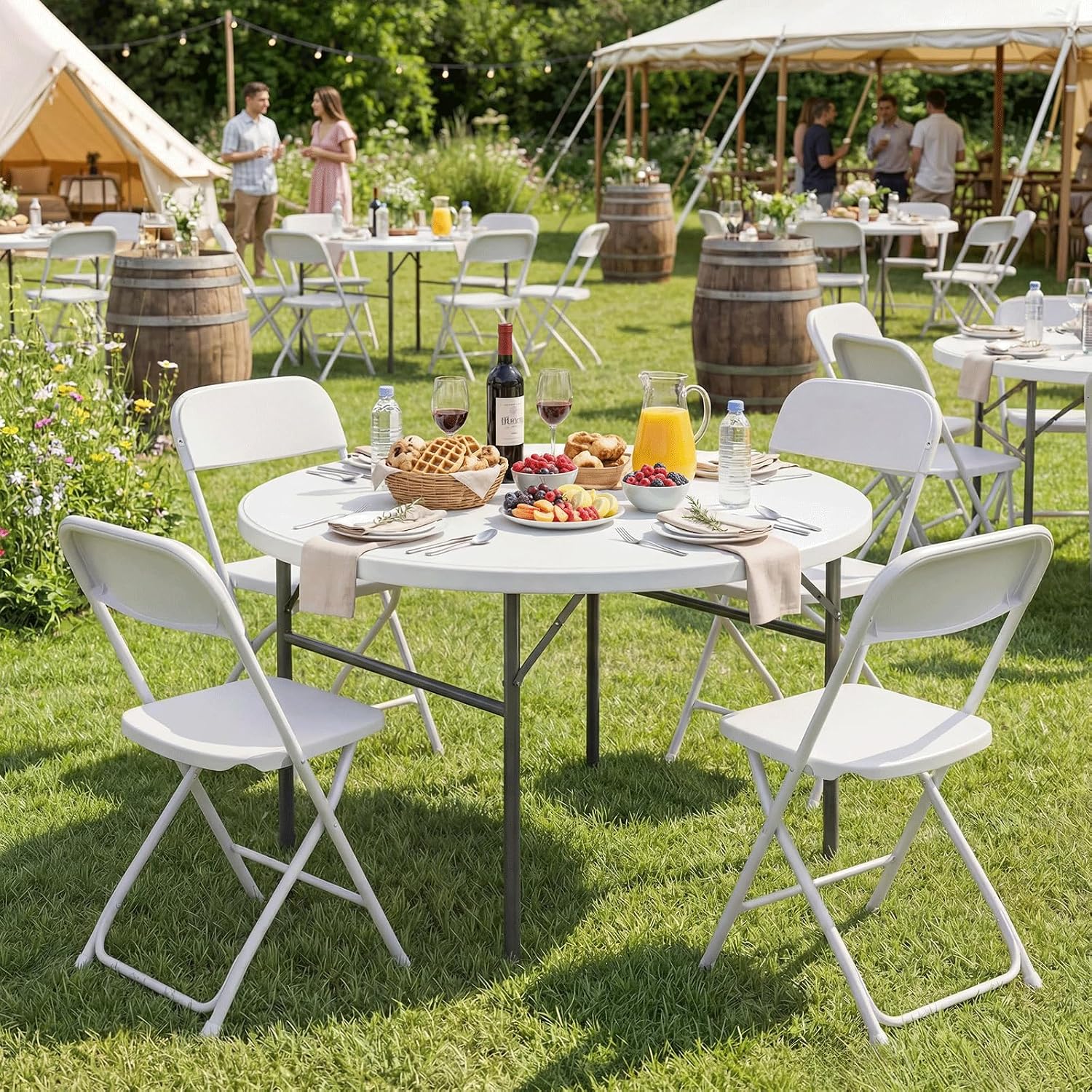 Magshion Plastic Folding Chairs 4 Pack White Foldable Dinning Chairs for Wedding Parties Event Outdoor Indoor Lightweight Chair 330lbs Capacity