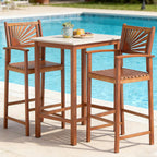 COSTWAY Outdoor Bar Chairs Set of 2, 29'' Tall Acacia Wood Barstools with Back Support, Armrest and Footrest, Patio High Top Chairs for Backyard, Poolside, Deck, Garden
