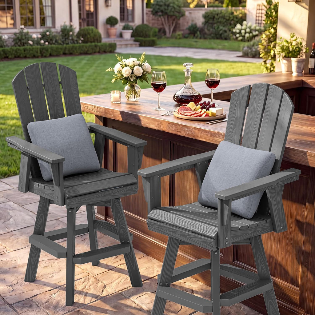 SERWALL Swivel Adirondack Barstools Set of 2, HDPE Outdoor Swivel Bar Chairs Set of 2 for Patio, Poolside, Garden, Grey