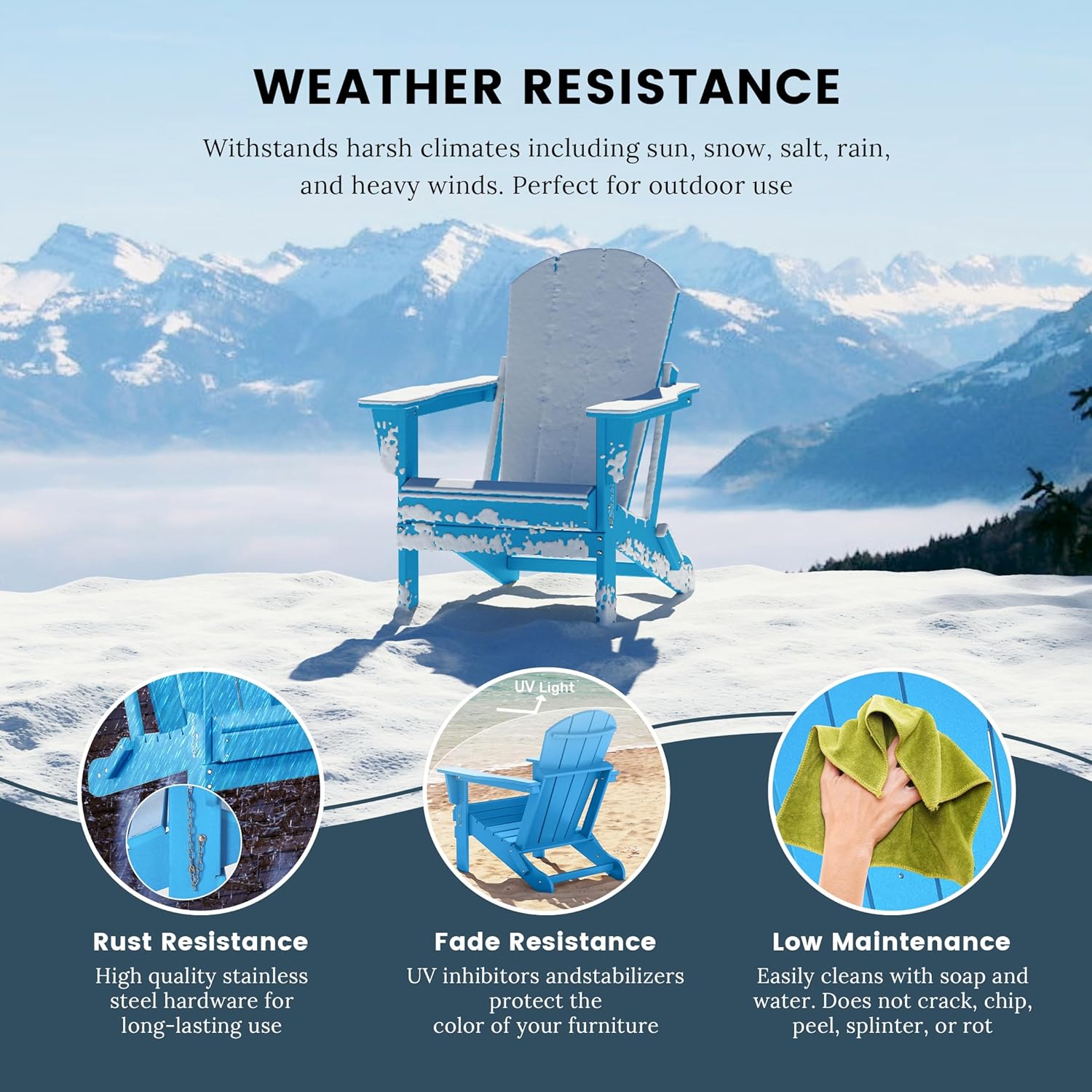 HDPE Laguna Outdoor Folding Poly Adirondack Chair (Set of 2), Pacific Blue