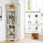 Lighted Corner Curio Cabinet 70.5" Tall Wooden China Cabinet with Tempered Glass Doors, Freestanding Glass Display Case Wine Cabinet Storage Rack for Bar and Liquor Storage (White)