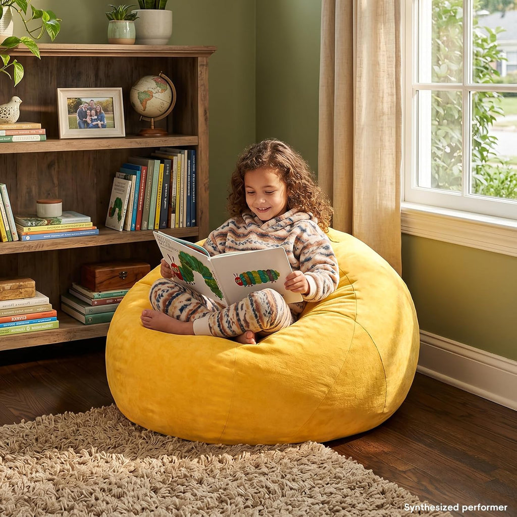 2.5FT Bean Bag Chair for Teens & Youth, Beanbag Chair with High-Density Foam Filling, Soft Chenille Boneless Reading Chair, Cozy Bean Bag for Bedroom, Reading & Dorm(Yellow, 31.5" W x 31.5" D x 20" H)
