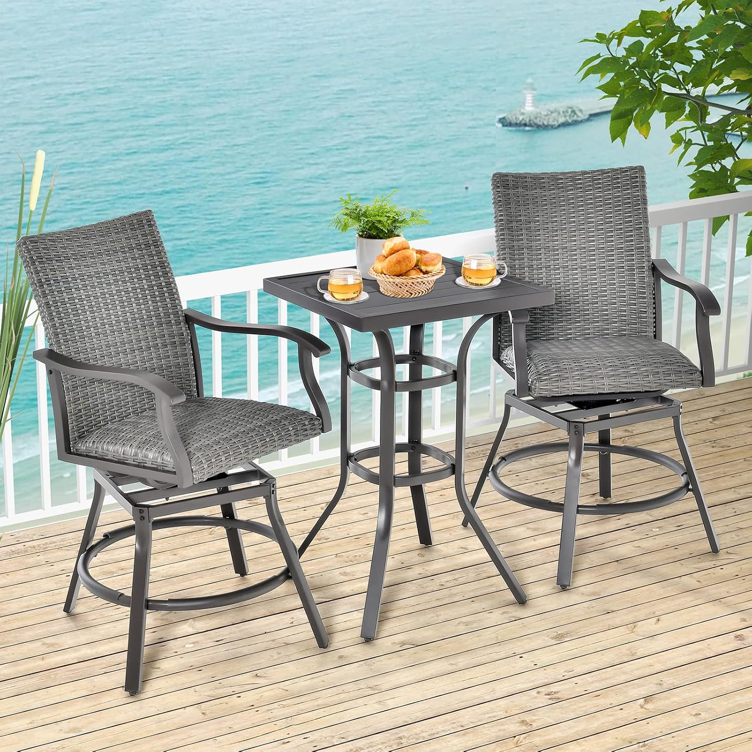 Tangkula 24 Inch Outdoor Bar Table, Patio Bar Height Table with Aluminum Tabletop & Heavy-Duty Metal Legs, Adjustable Footpads, Square Bar Table for Poolside, Backyard, Balcony
