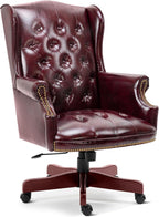 Big and Tall Executive Office Chair, Ergonomic 360° Swivel Recliner Chair, Retro Burgundy Faux Leather Home Office Desk Chairs w/Tufted Wingback Comfy Luxury Heavy Duty 500 Lb & Height Adjustable