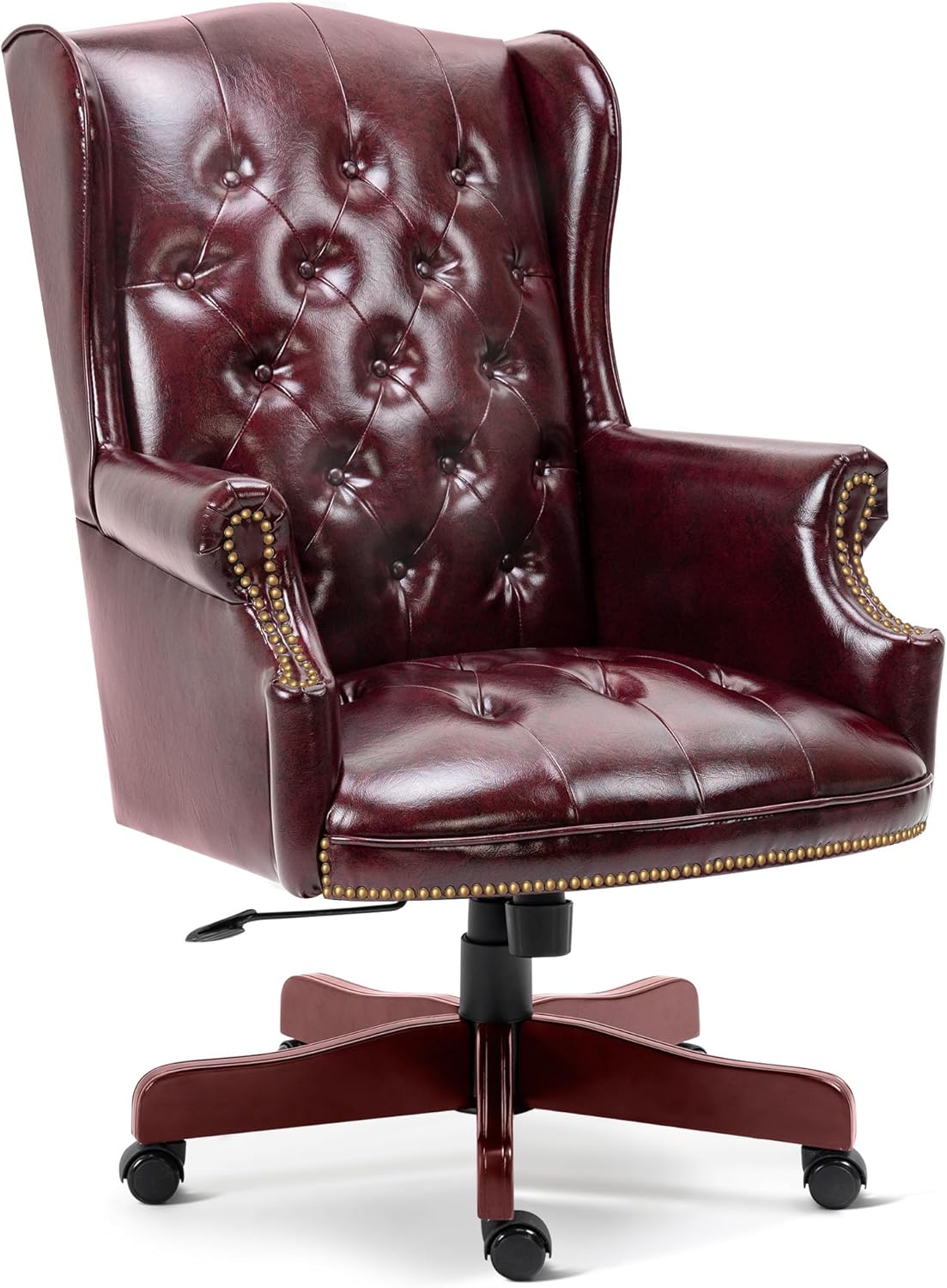 Big and Tall Executive Office Chair, Ergonomic 360° Swivel Recliner Chair, Retro Burgundy Faux Leather Home Office Desk Chairs w/Tufted Wingback Comfy Luxury Heavy Duty 500 Lb & Height Adjustable