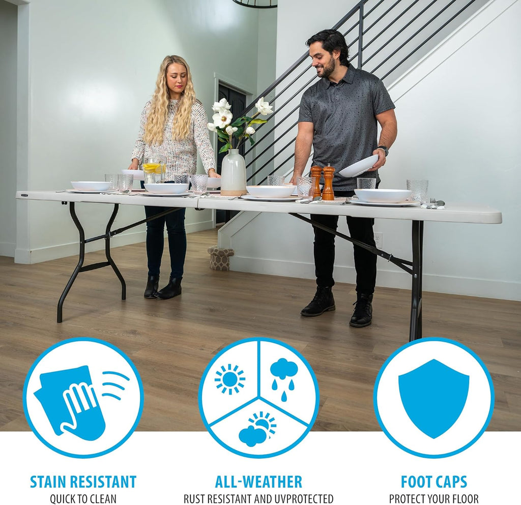 LIFETIME 8-Foot Fold-in-Half Table, Light Commercial, Durable, Portable, Seats 8, Almond