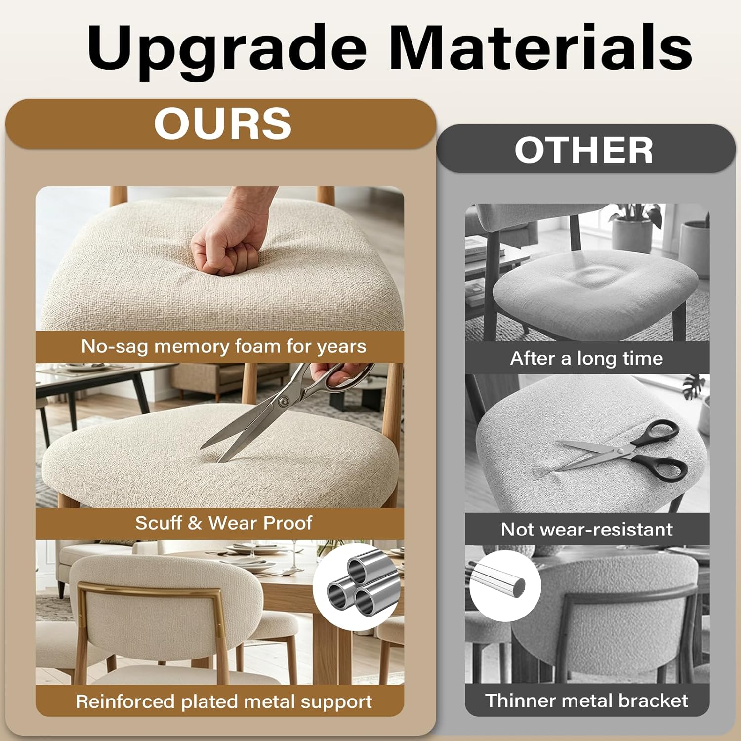 300LBS Dining Chairs Set of 4,Metal Kitchen Chairs,Modern Fabric Upholstered Dining Room Chairs with Ergonomic Curved Backrest for Kitchen Dining Room,Beige