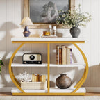 Tribesigns 41.3" Console Table, Industrial 3-Tier Entryway Table with Arched Metal Frame and Storage Shelves for Living Room, Hallway, White Gold