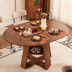 ClinQ 43.3-59in Extendable Round Room Dining Table for 4-6, Modern Kitchen Oval Dining Room Table, Removable Leaves Space Saving, Wooden Base Storage Shelf, Kitchen, Living Room, Dining Room, LWalnut