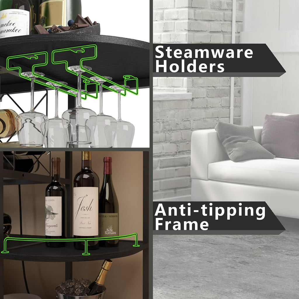ZOPEND Wine Cabinet Coffee Table with Power Socket and LED Light, Three Tiers Coffee Bar Table Wine Rack Liqour Bar with Large Storage for Home Kitchen (Black)