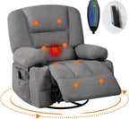 Swivel Rocker Recliner Chair with Heat and Massage, 360° Swivel Vibration Recliner Nursery Glider with Side Pocket and Cup Holders for Living Room, Bedroom, Home Theater Dark Grey
