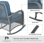 Patio Furniture Set 3 Pieces, Wicker Rocking Bistro Set with Thick Cushions, Outdoor Rocker Chairs and Coffee Table for Porch, Backyard or Garden (Blue)