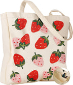Miss Adola Embroidery Tote Bag with Pocket & Buckle - Reusable Canvas Tote for Women Cute Aesthetic Work Shopping Grocery Bag